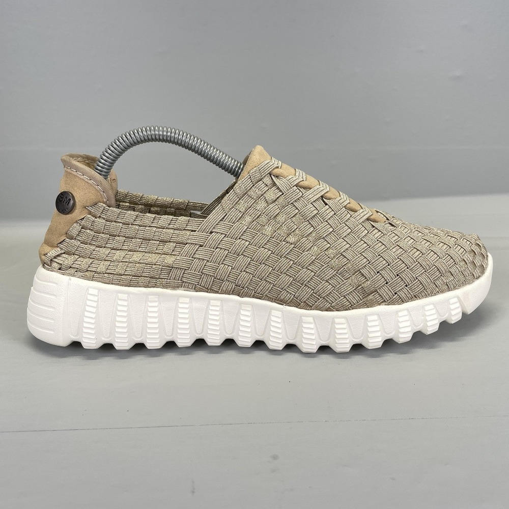 Bernie Mev Shoes Womens Size 38 Taupe Woven Slip On Comfort Wedge Sneakers